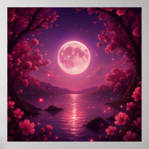 Moonlit Cherry Blossom Serenity Poster