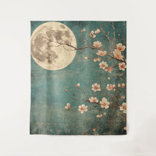 Moonlit Cherry Blossom Serenity Tapestry