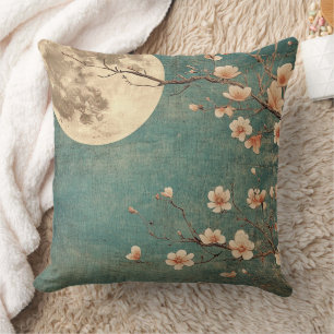Moonlit Cherry Blossom Serenity Throw Pillow