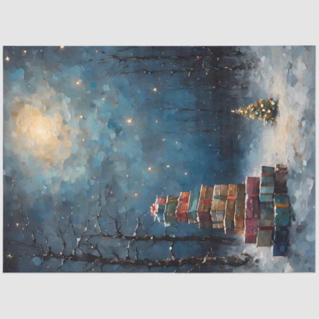 Moonlit Christmas Forest | Stacked Gifts Winter  Tissue Paper (Front)