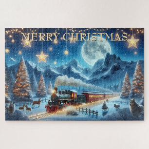 Moonlit Christmas Train with Forest Animals Jigsaw Puzzle