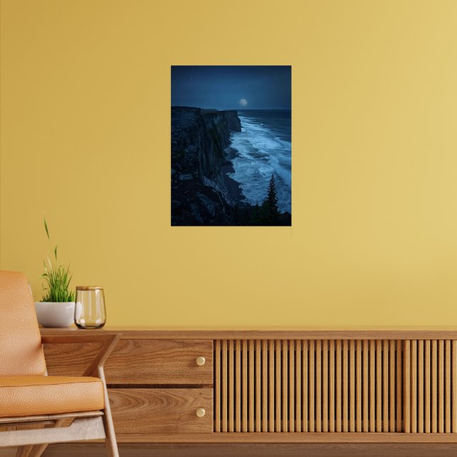 Moonlit Cliffs – Tranquil Midnight Ocean View Poster (Living Room 2)