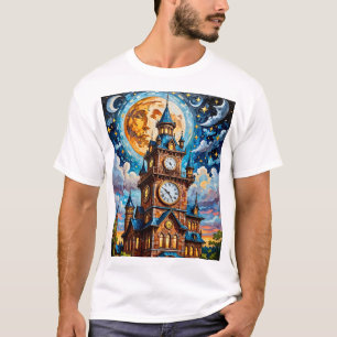 Moonlit Clocktower T-Shirt Mosaic Retro Magic