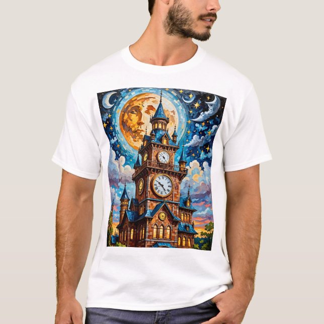 Moonlit Clocktower T-Shirt Mosaic Retro Magic (Front)