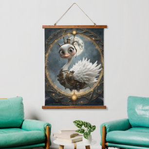 Moonlit Clockwork Swan – Keeper of Curious Dreams. Hanging Tapestry