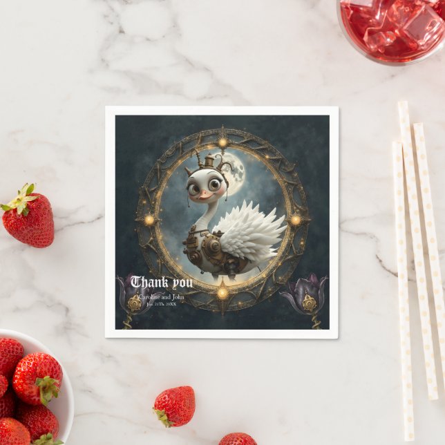 Moonlit Clockwork Swan – Keeper of Curious Dreams. Napkin (Insitu)