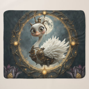 Moonlit Clockwork Swan – Keeper of Curious Dreams. Sherpa Blanket