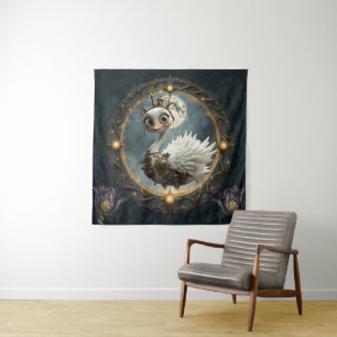 Moonlit Clockwork Swan – Keeper of Curious Dreams. Tapestry