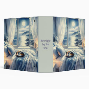 Moonlit Coastal Bedroom with Sleeping Cat Binder