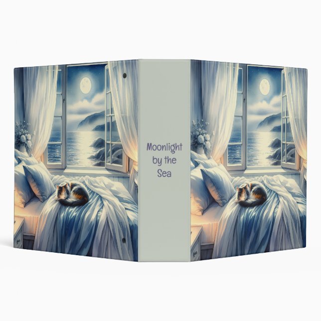 Moonlit Coastal Bedroom with Sleeping Cat Binder (Background)