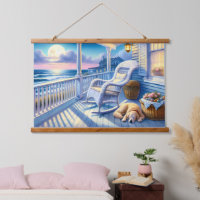 Moonlit Coastal Porch with Dog & Ocean View
