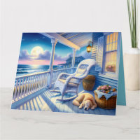 Moonlit Coastal Porch with Dog & Ocean View