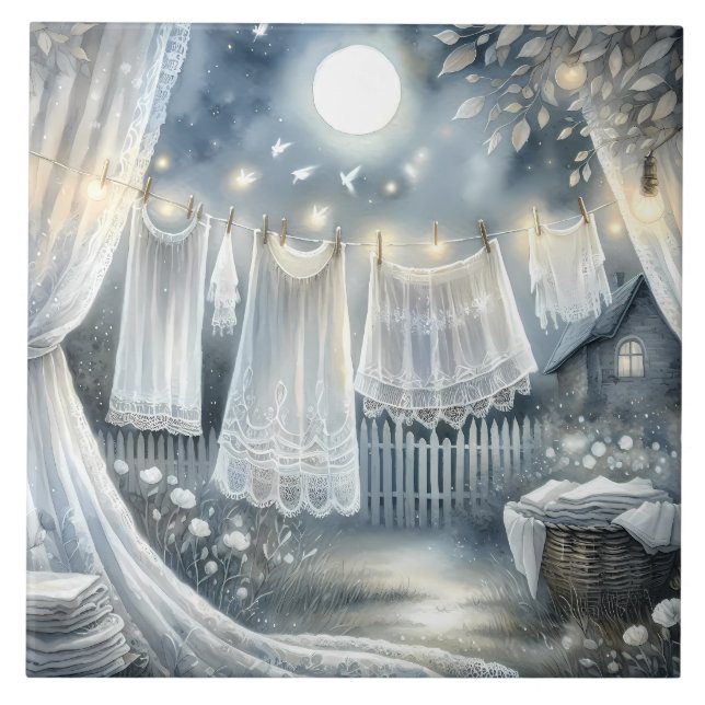 Moonlit Cottagecore Laundry Line Tile (Front)