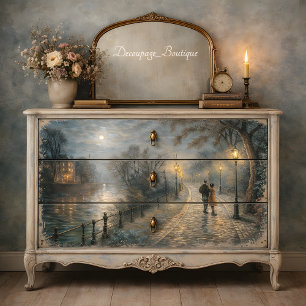 Moonlit Couple Walking Riverside Path Decoupage Tissue Paper