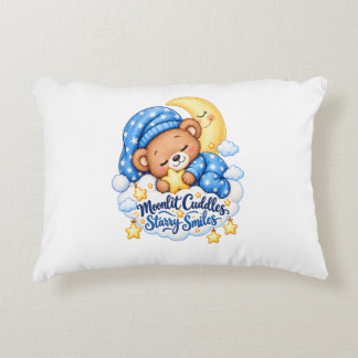 Moonlit Cuddles Starry Smiles Cute Sleeping Teddy  Accent Pillow