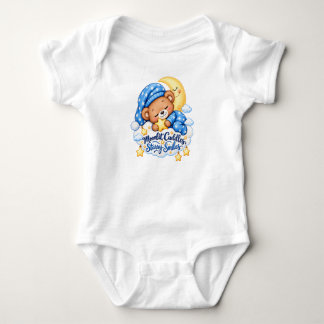 Moonlit Cuddles Starry Smiles Cute Sleeping Teddy  Baby Bodysuit