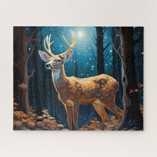Moonlit Deer Forest Scene   Majestic Wildlife Jigsaw Puzzle