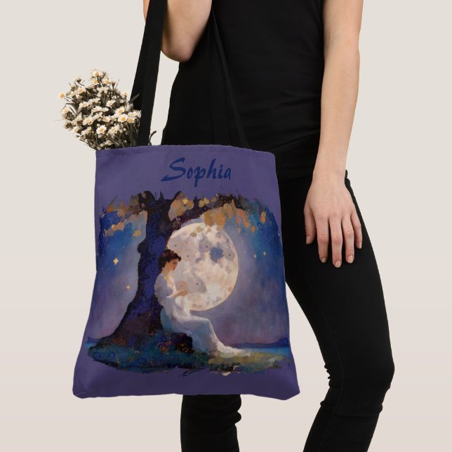 Moonlit Dreamer - Serene Night Sky Tote Bag (Close Up)