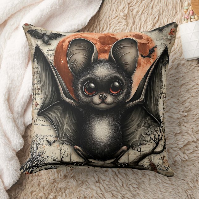 Moonlit Echo: The Velvet-Winged Sentinel Throw Pillow (Blanket)