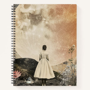 Moonlit Elegance - Back View of Woman with Moon 2 Notebook