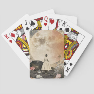 Moonlit Elegance - Back View of Woman with Moon 2 Playing Cards