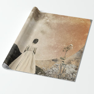 Moonlit Elegance - Back View of Woman with Moon 2 Wrapping Paper
