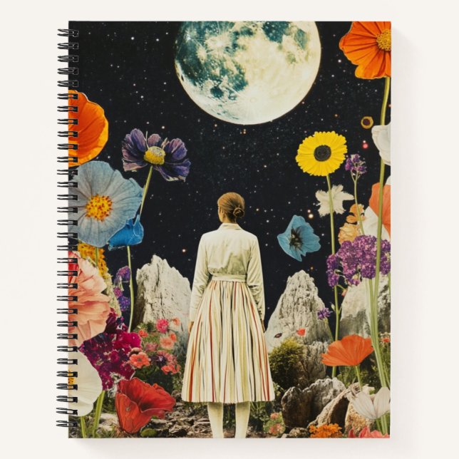 Moonlit Elegance - Back View of Woman with Moon 3 Notebook (Front)