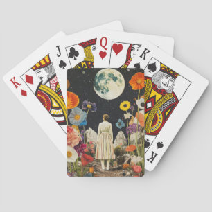 Moonlit Elegance - Back View of Woman with Moon 3 Playing Cards