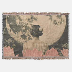 Moonlit Elegance - Back View of Woman with Moon Throw Blanket