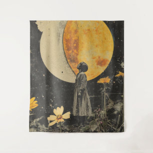 Moonlit Elegance - Woman with Moon Tapestry
