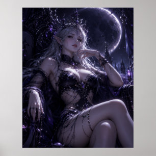 Moonlit Elf Queen Dark Fantasy Portrait Poster