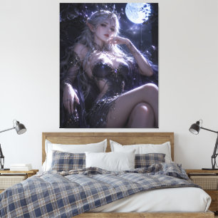 Moonlit Elf Queen Fantasy Portrait   Dark Blue Got Canvas Print