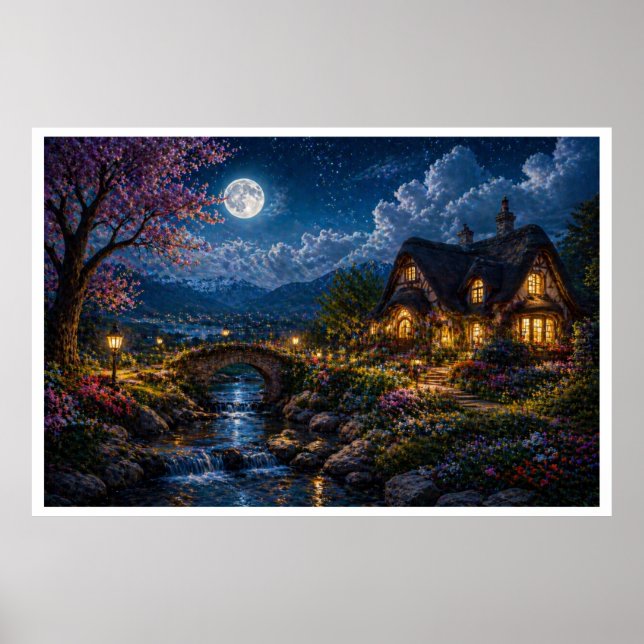 Moonlit Enchanted Cottage Canvas Print – Magical N (Front)