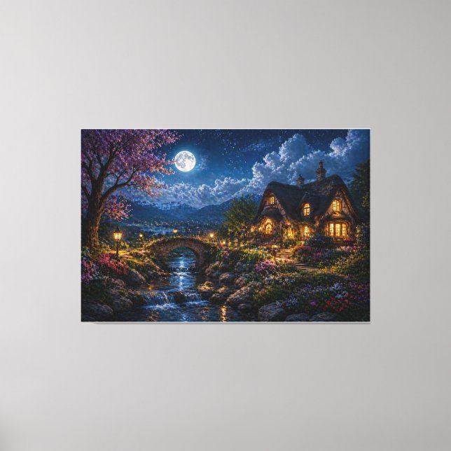 Moonlit Enchanted Cottage Canvas Print – Magical N (Front)