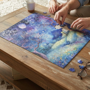 Moonlit Enchanted Forest Nightscape Jigsaw Puzzle