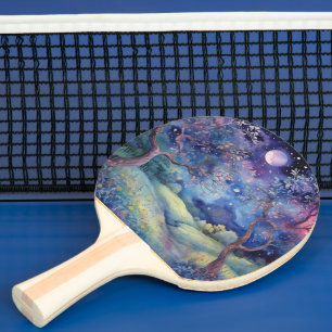 Moonlit Enchanted Forest Nightscape Ping Pong Paddle