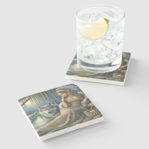 Moonlit Enchantment in the Mystic Forest Stone Coaster