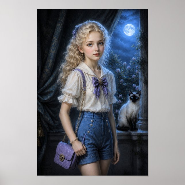 Moonlit evening with dreamy Girl  Poster (Front)
