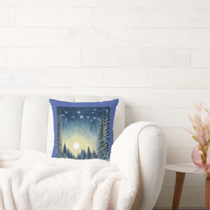 Moonlit Evergreen Snowscape Under The Night Stars Throw Pillow