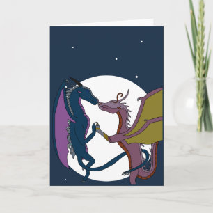 Moonlit Fantasy Dragon Couple Art Love Card