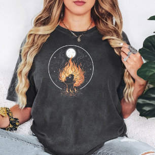 Moonlit Fire Hair Woman Celestial Art T-Shirt