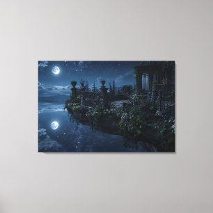 Moonlit Floating Terrace Wrapped Canvas