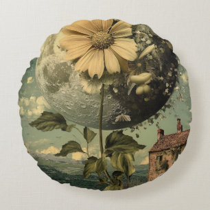 Moonlit Flower & Vintage Charm Round Pillow