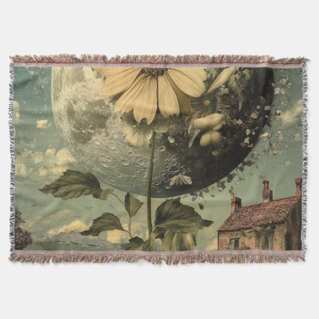 Moonlit Flower & Vintage Charm Throw Blanket (Front)