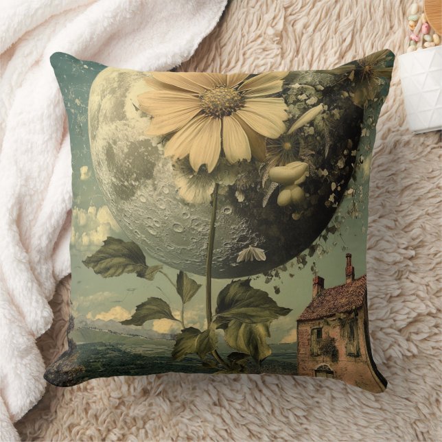 Moonlit Flower & Vintage Charm Throw Pillow (Blanket)