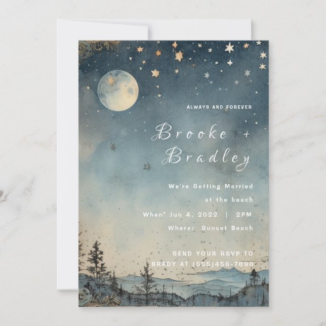 Moonlit Forest Night Sky Wedding Invitation (Front)