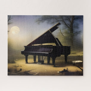 Moonlit Forest Piano   Digital Art Jigsaw Puzzle