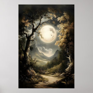Moonlit Forest Print, Dark Academia Gothic Wall Poster