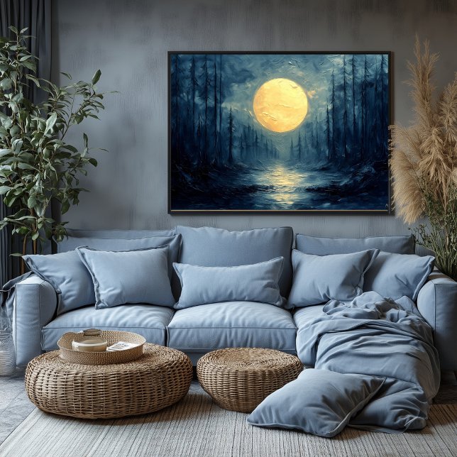 Moonlit Forest Reflection – Abstract Blue & Gold Poster (Creator Uploaded)