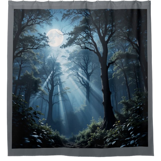 Moonlit Forest Whispers Shower Curtain Design (Front)